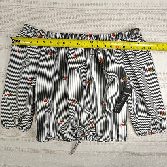 Kontrol Off Shoulder Floral Stripe Blouse Cute Tie Front 3/4 Sleeve XL NWT - Picture 4 of 6